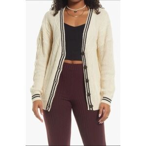 BP Retro Knit Cardigan In Cream Button Up Front‎ Sweater Size M